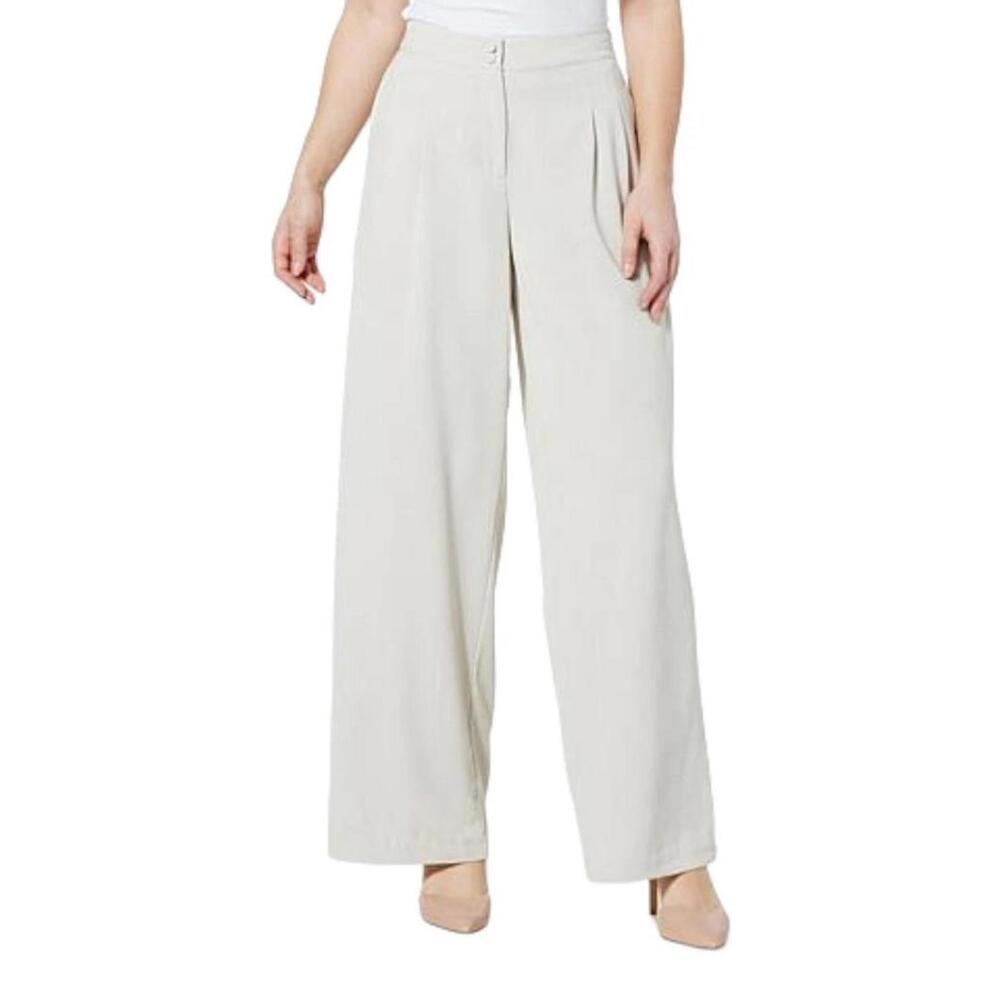Jaclyn Smith High Rise Wide-Leg‎ Pleated Pant Cool Desert Small New With Tags